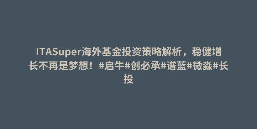 ITASuper海外基金投资策略解析，稳健增长不再是梦想！#启牛#创必承#谱蓝#微淼#长投插图