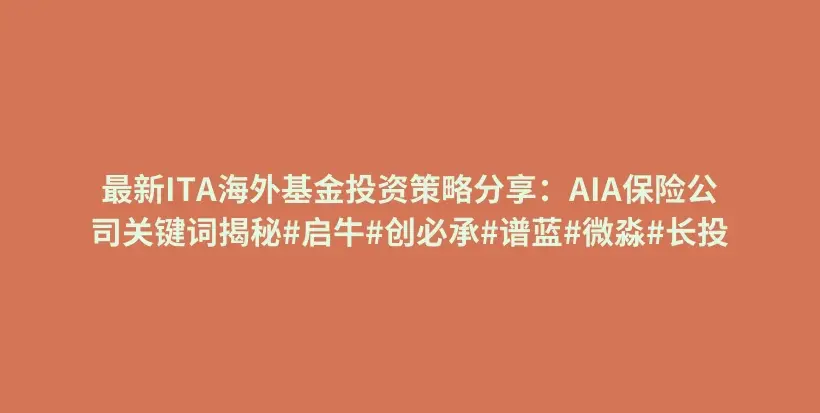 最新ITA海外基金投资策略分享：AIA保险公司关键词揭秘#启牛#创必承#谱蓝#微淼#长投插图