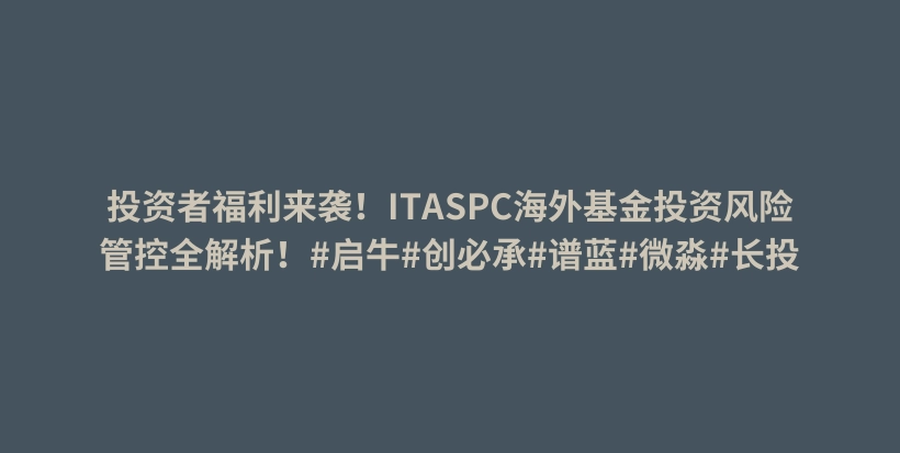 投资者福利来袭！ITASPC海外基金投资风险管控全解析！#启牛#创必承#谱蓝#微淼#长投插图