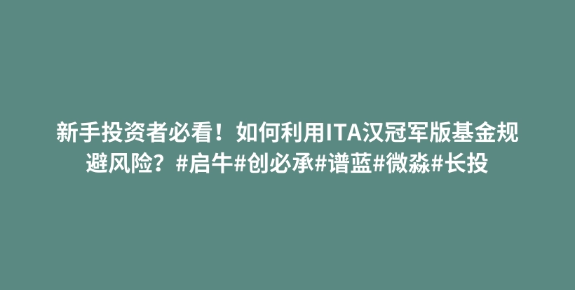 新手投资者必看！如何利用ITA汉冠军版基金规避风险？#启牛#创必承#谱蓝#微淼#长投插图