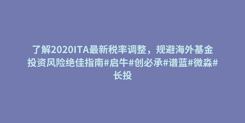 了解2020ITA最新税率调整，规避海外基金投资风险绝佳指南#启牛#创必承#谱蓝#微淼#长投插图