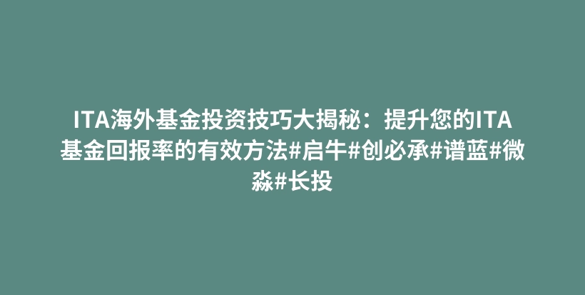 ITA海外基金投资技巧大揭秘：提升您的ITA基金回报率的有效方法#启牛#创必承#谱蓝#微淼#长投插图