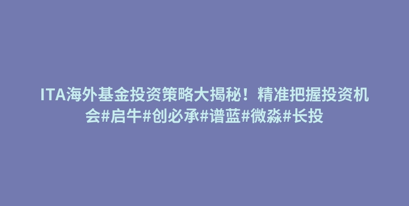 ITA海外基金投资策略大揭秘！精准把握投资机会#启牛#创必承#谱蓝#微淼#长投插图