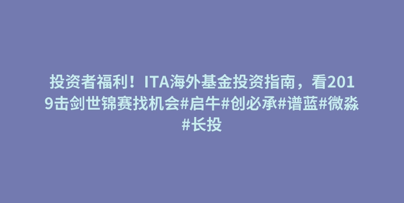 投资者福利！ITA海外基金投资指南，看2019击剑世锦赛找机会#启牛#创必承#谱蓝#微淼#长投插图