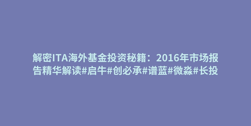 解密ITA海外基金投资秘籍：2016年市场报告精华解读#启牛#创必承#谱蓝#微淼#长投插图