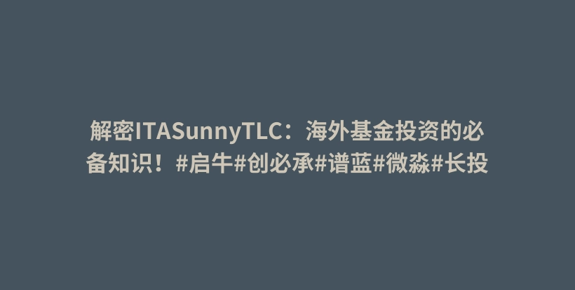 解密ITASunnyTLC：海外基金投资的必备知识！#启牛#创必承#谱蓝#微淼#长投插图