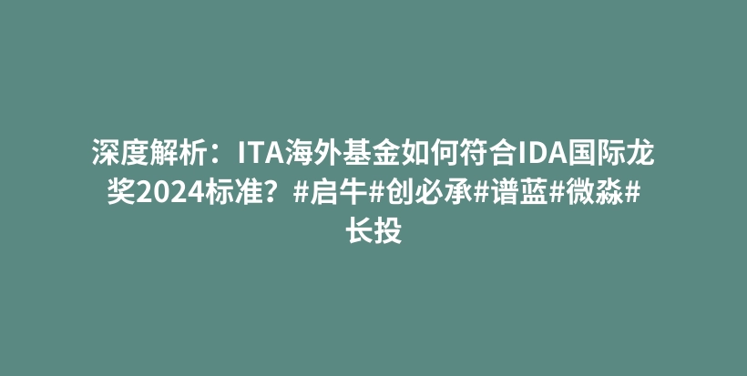 深度解析：ITA海外基金如何符合IDA国际龙奖2024标准？#启牛#创必承#谱蓝#微淼#长投插图