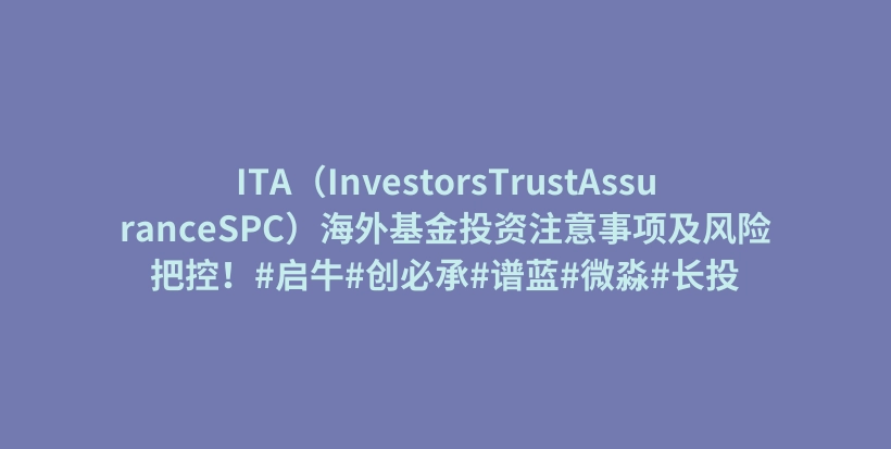 ITA（InvestorsTrustAssuranceSPC）海外基金投资注意事项及风险把控！#启牛#创必承#谱蓝#微淼#长投插图